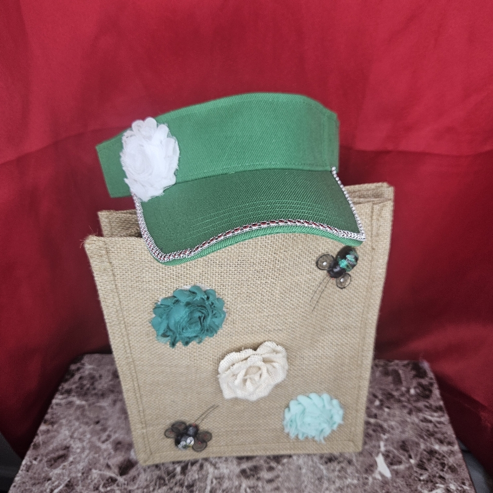 NWOT Set Natural Handmade Burlap Jute Bag And Sun Visor Cap